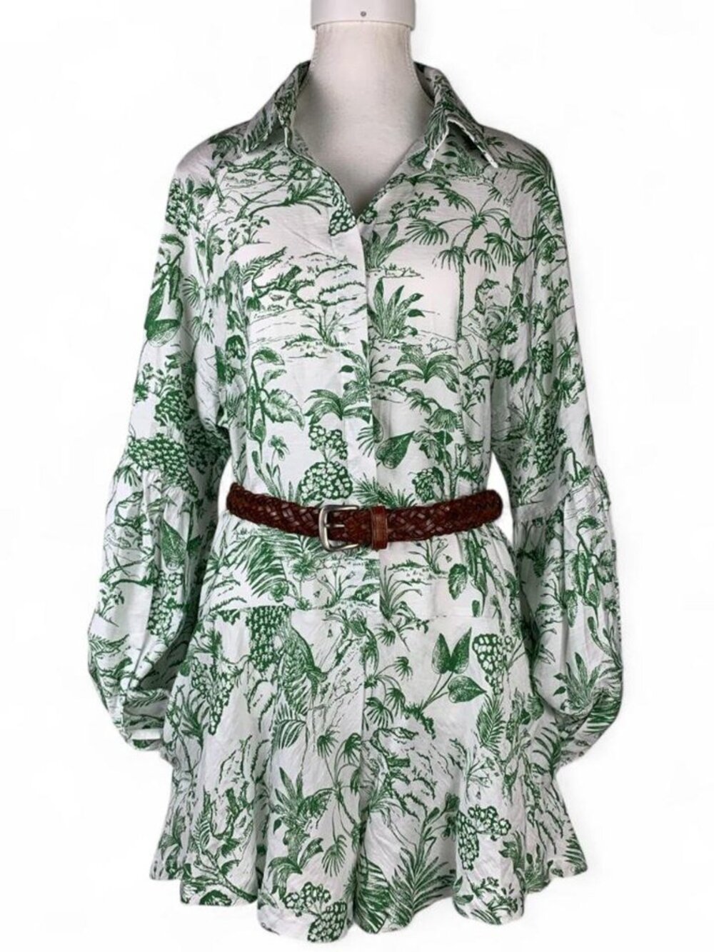 Petal & Pup Tropical Toile Elsa Romper - Green Blouson Sleeves, Size XS/S